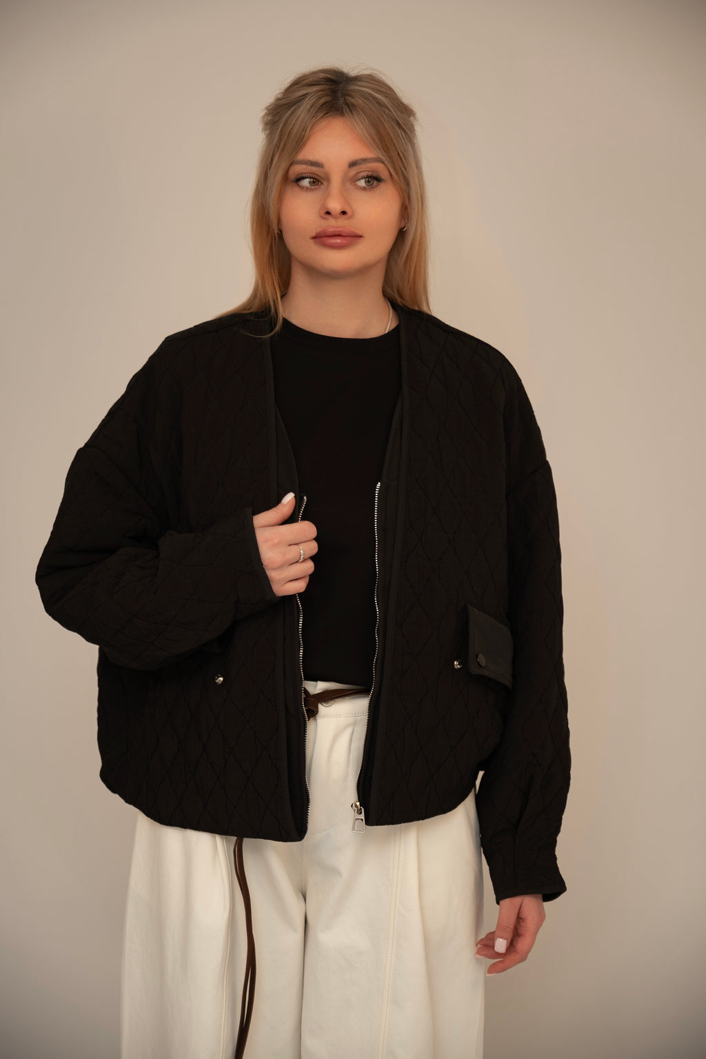 Lightweight Quilted Zip Jacket – Black