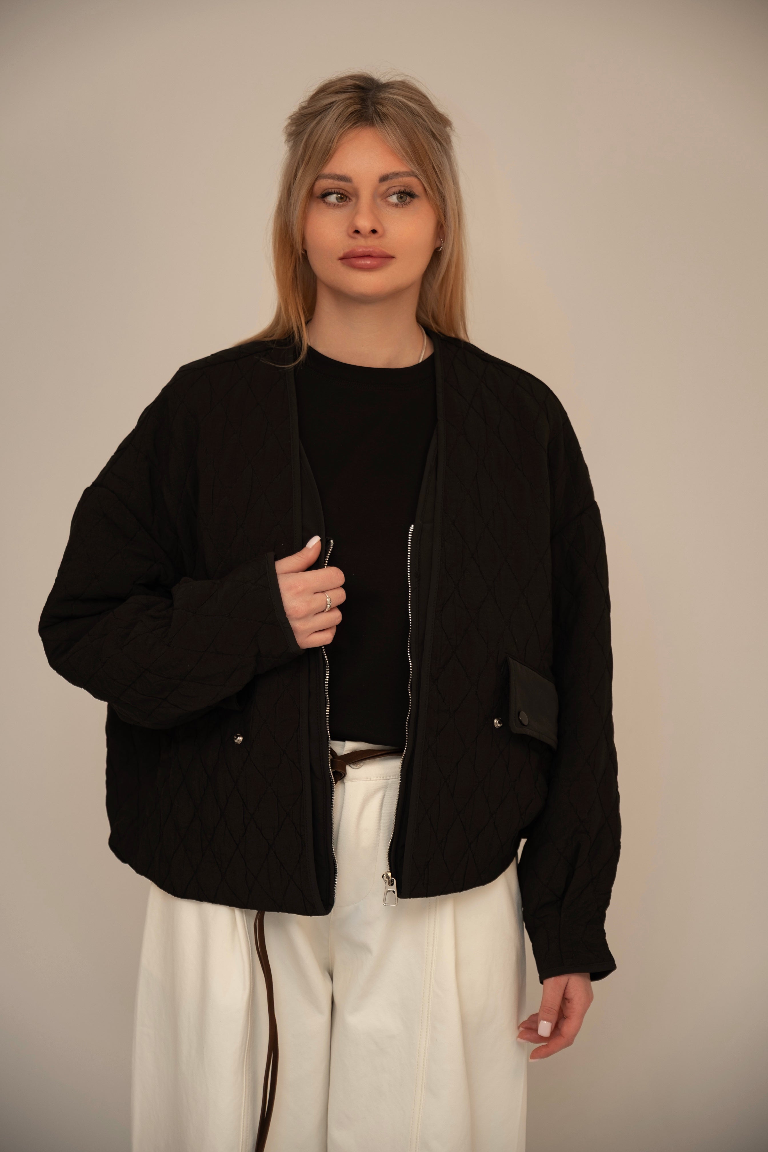 Lightweight Quilted Zip Jacket – Black
