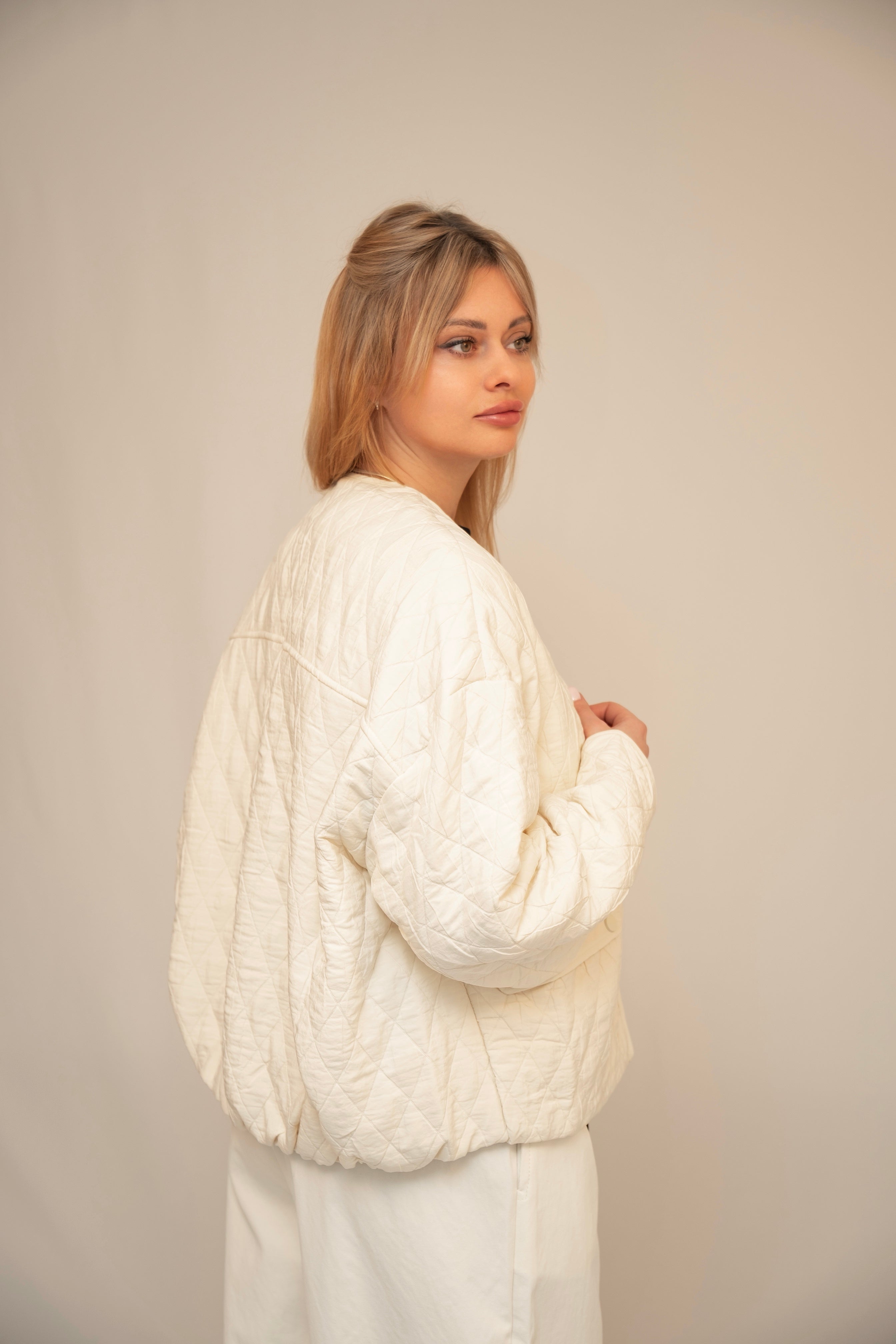 Lightweight Quilted Zip Jacket – Ivory