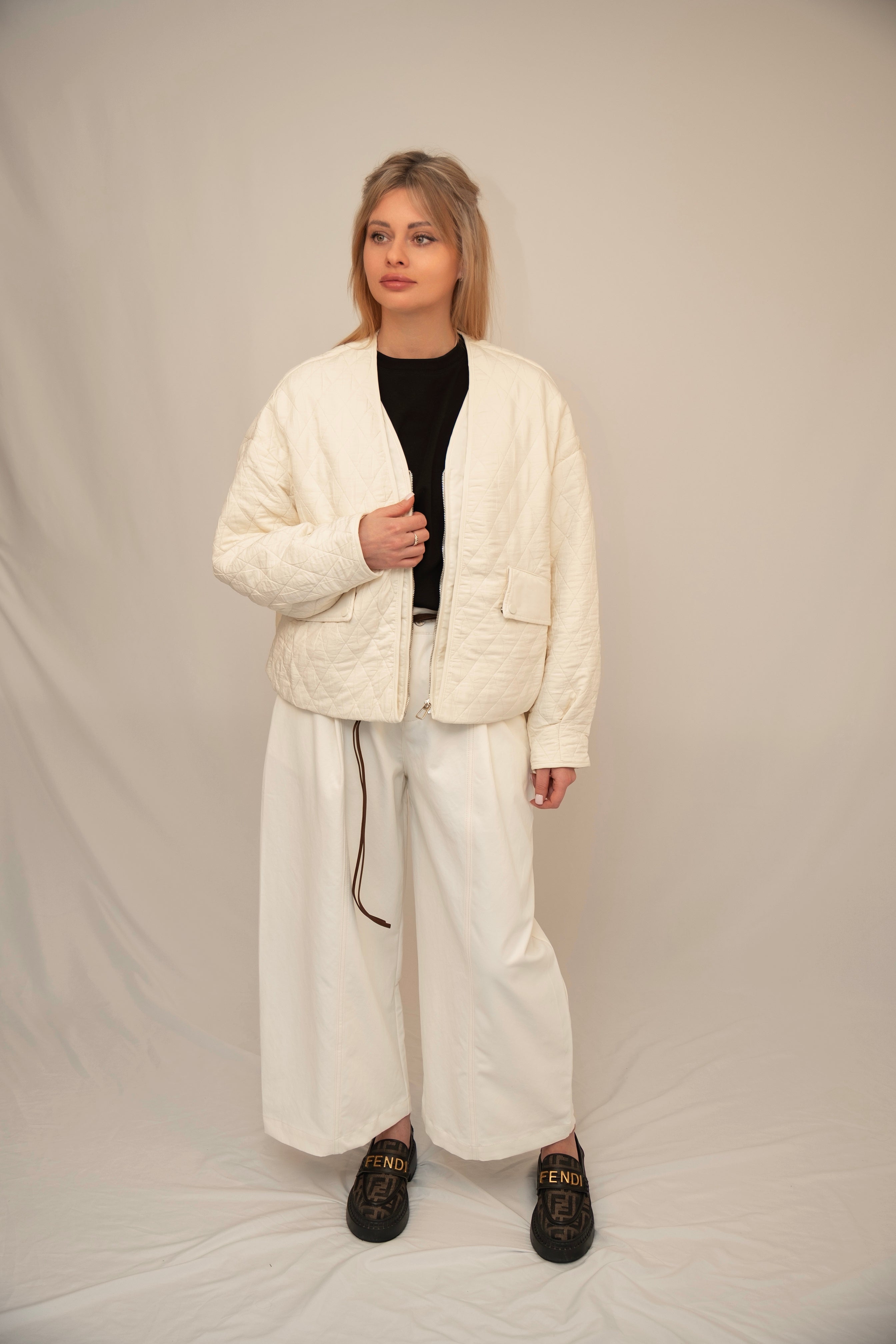 Lightweight Quilted Zip Jacket – Ivory